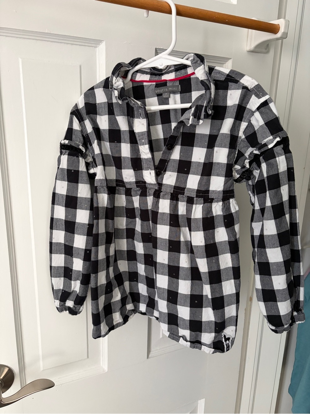 souris mini Black & White Plaid Button-Front Girls' Shirt